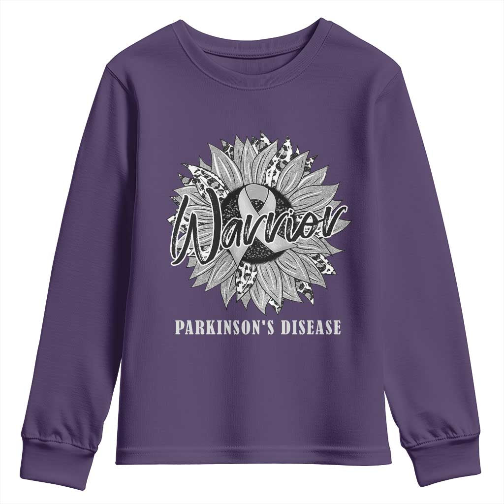 Parkinson's Warrior Youth Sweatshirt Silver Ribbon Sunflower Support Awareness