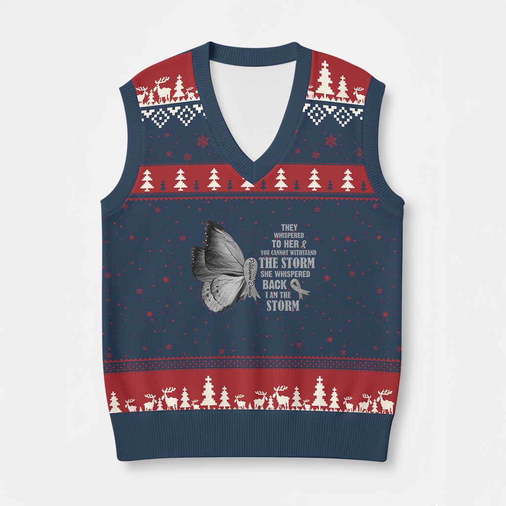 Parkinson's Awareness V-Neck Knit Sweater Vest She Whispered Back I Am The Storm Support Squad - Wonder Print Shop