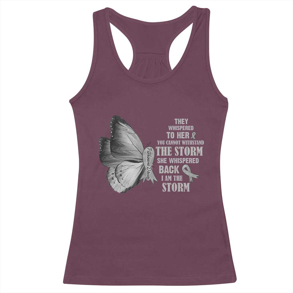 Parkinson's Awareness Racerback Tank Top She Whispered Back I Am The Storm Support Squad