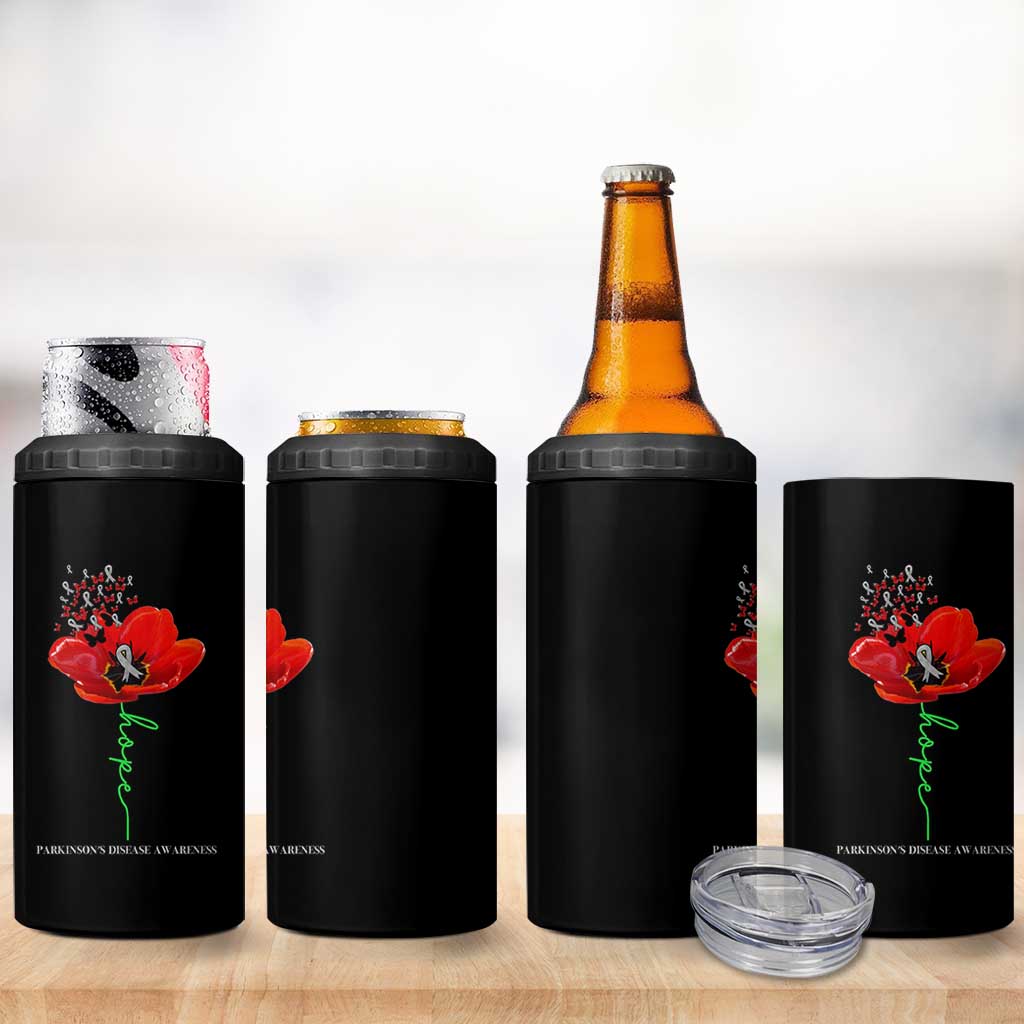 Parkinson's Awareness 4 in 1 Can Cooler Tumbler Faith Hope Tulips Support Parkinsons Warrior