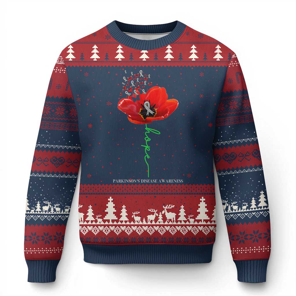 Parkinson's Awareness Ugly Christmas Sweater Faith Hope Tulips Support Parkinsons Warrior - Wonder Print Shop