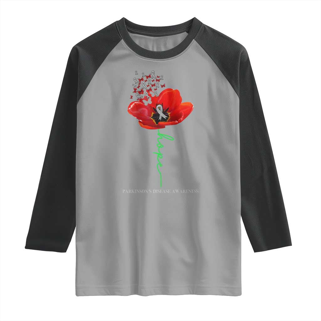 Parkinson's Awareness Raglan Shirt Faith Hope Tulips Support Parkinsons Warrior