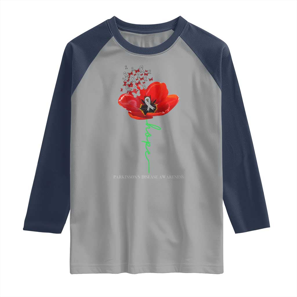 Parkinson's Awareness Raglan Shirt Faith Hope Tulips Support Parkinsons Warrior