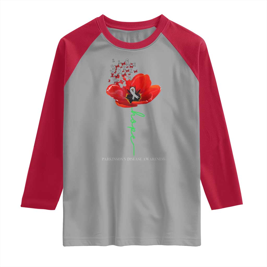 Parkinson's Awareness Raglan Shirt Faith Hope Tulips Support Parkinsons Warrior