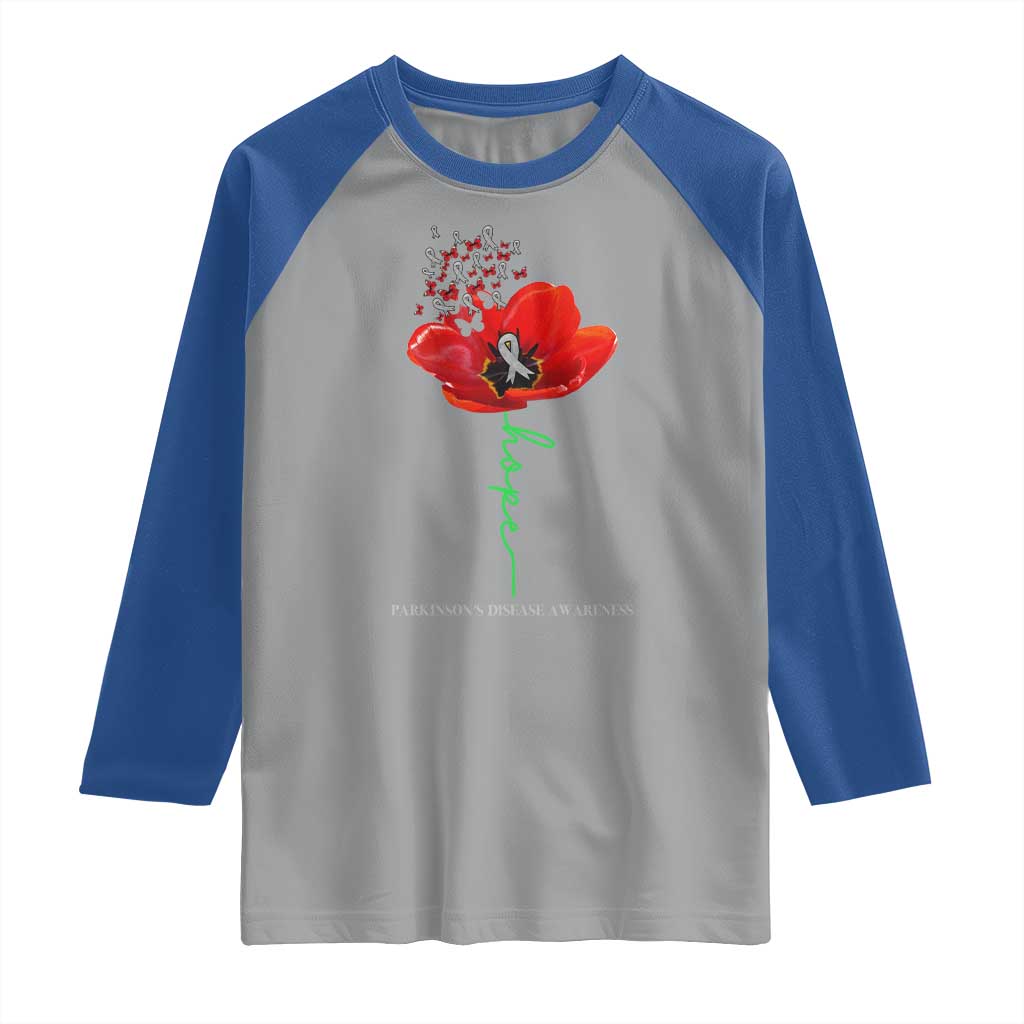 Parkinson's Awareness Raglan Shirt Faith Hope Tulips Support Parkinsons Warrior