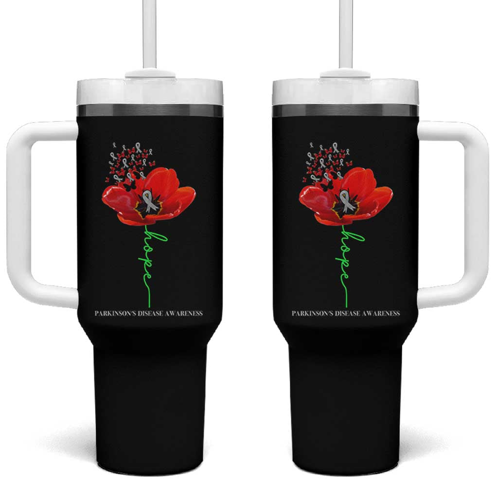 Parkinson's Awareness Tumbler With Handle Faith Hope Tulips Support Parkinsons Warrior