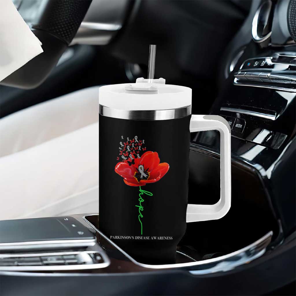 Parkinson's Awareness Tumbler With Handle Faith Hope Tulips Support Parkinsons Warrior