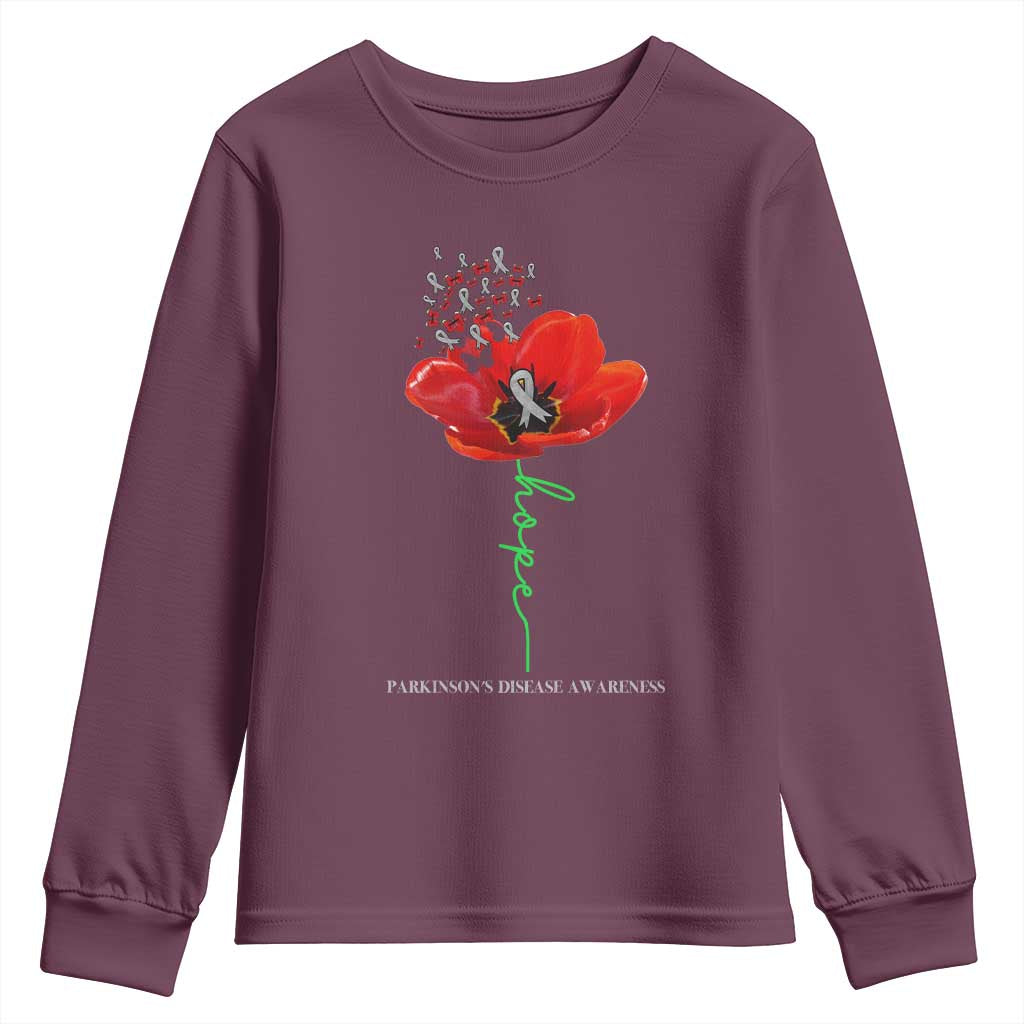 Parkinson's Awareness Youth Sweatshirt Faith Hope Tulips Support Parkinsons Warrior