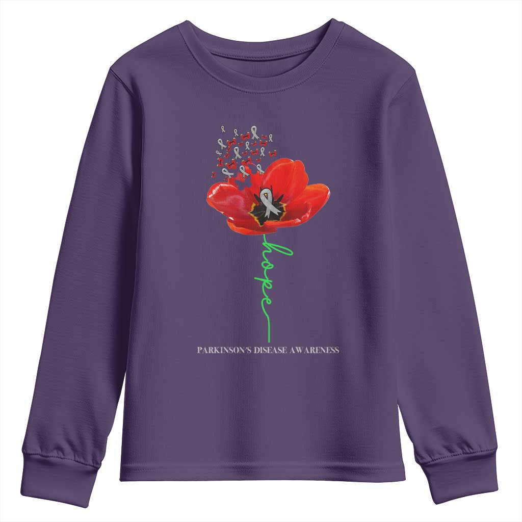 Parkinson's Awareness Youth Sweatshirt Faith Hope Tulips Support Parkinsons Warrior