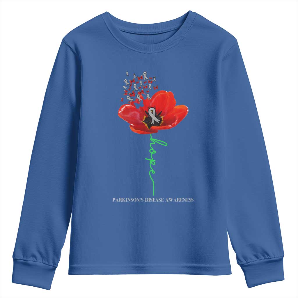 Parkinson's Awareness Youth Sweatshirt Faith Hope Tulips Support Parkinsons Warrior