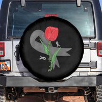 Parkinson's Awareness Spare Tire Cover Gray Ribbon Tulips Support Parkinsons Warrior