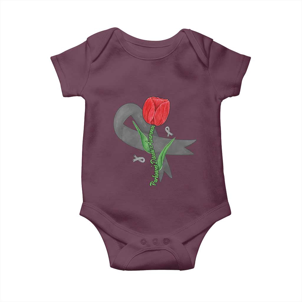 Parkinson's Awareness Baby Onesie Gray Ribbon Tulips Support Parkinsons Warrior