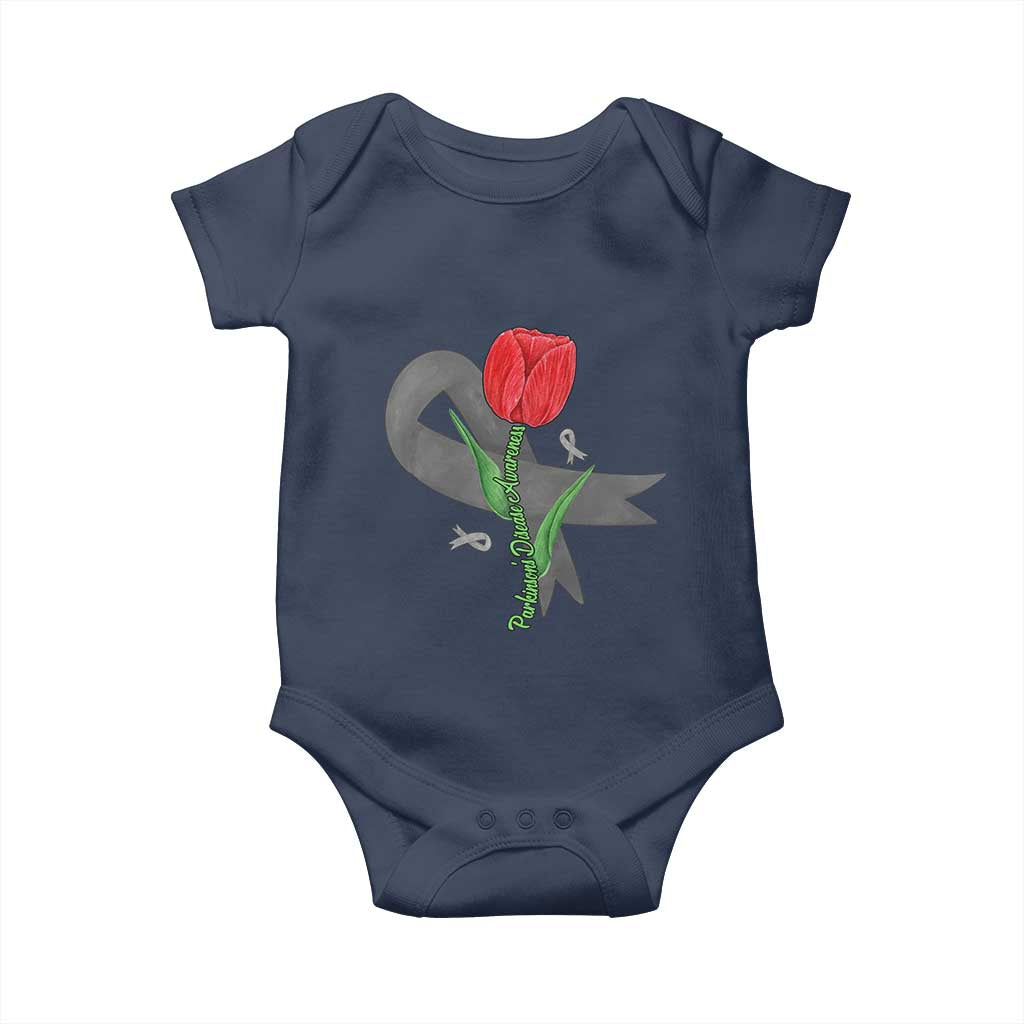 Parkinson's Awareness Baby Onesie Gray Ribbon Tulips Support Parkinsons Warrior