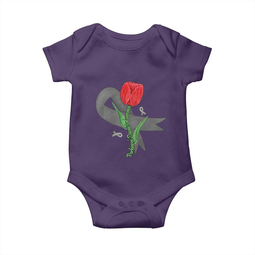 Parkinson's Awareness Baby Onesie Gray Ribbon Tulips Support Parkinsons Warrior