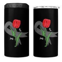 Parkinson's Awareness 4 in 1 Can Cooler Tumbler Gray Ribbon Tulips Support Parkinsons Warrior