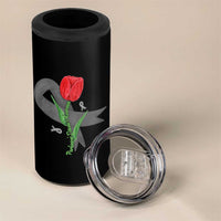 Parkinson's Awareness 4 in 1 Can Cooler Tumbler Gray Ribbon Tulips Support Parkinsons Warrior