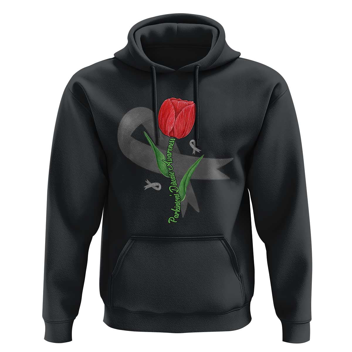 Parkinson's Awareness Hoodie Gray Ribbon Tulips Support Parkinsons Warrior