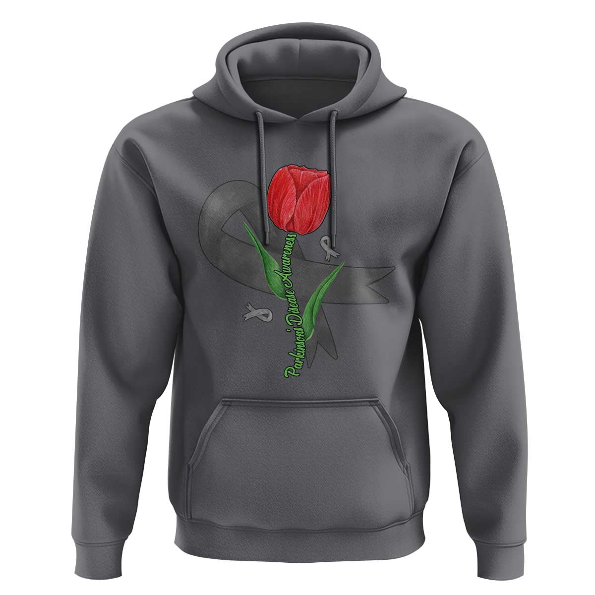 Parkinson's Awareness Hoodie Gray Ribbon Tulips Support Parkinsons Warrior