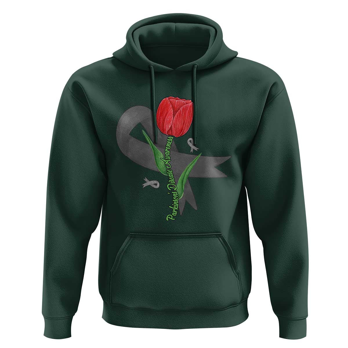 Parkinson's Awareness Hoodie Gray Ribbon Tulips Support Parkinsons Warrior