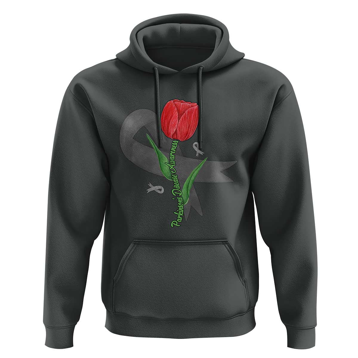 Parkinson's Awareness Hoodie Gray Ribbon Tulips Support Parkinsons Warrior