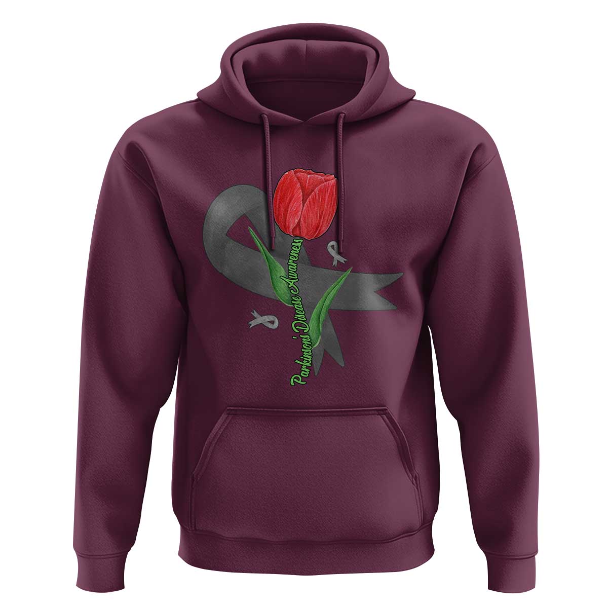 Parkinson's Awareness Hoodie Gray Ribbon Tulips Support Parkinsons Warrior