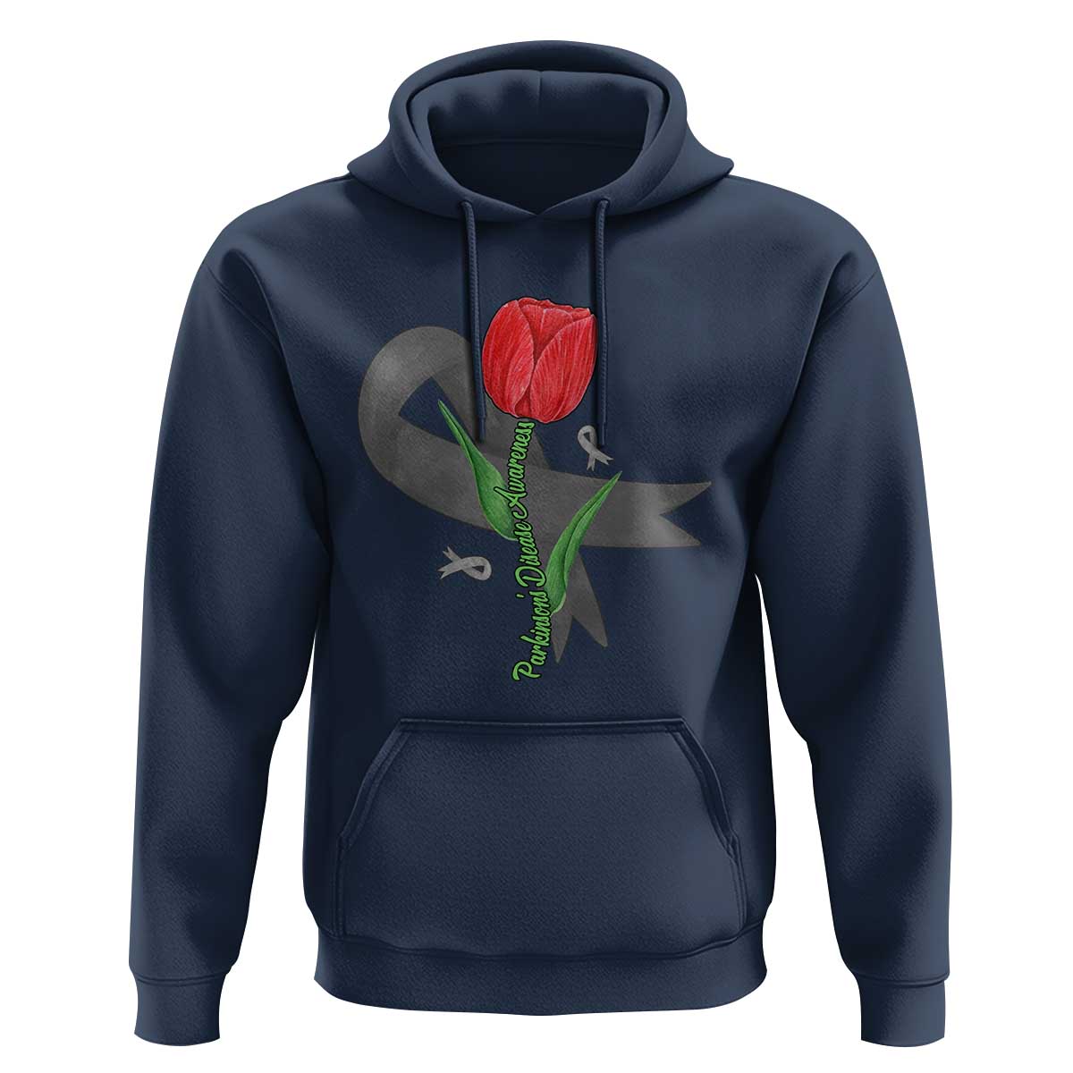 Parkinson's Awareness Hoodie Gray Ribbon Tulips Support Parkinsons Warrior