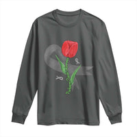 Parkinson's Awareness Long Sleeve Shirt Gray Ribbon Tulips Support Parkinsons Warrior
