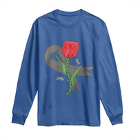 Parkinson's Awareness Long Sleeve Shirt Gray Ribbon Tulips Support Parkinsons Warrior