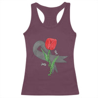 Parkinson's Awareness Racerback Tank Top Gray Ribbon Tulips Support Parkinsons Warrior