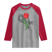 Parkinson's Awareness Raglan Shirt Gray Ribbon Tulips Support Parkinsons Warrior