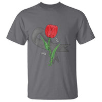 Parkinson's Awareness T Shirt Gray Ribbon Tulips Support Parkinsons Warrior