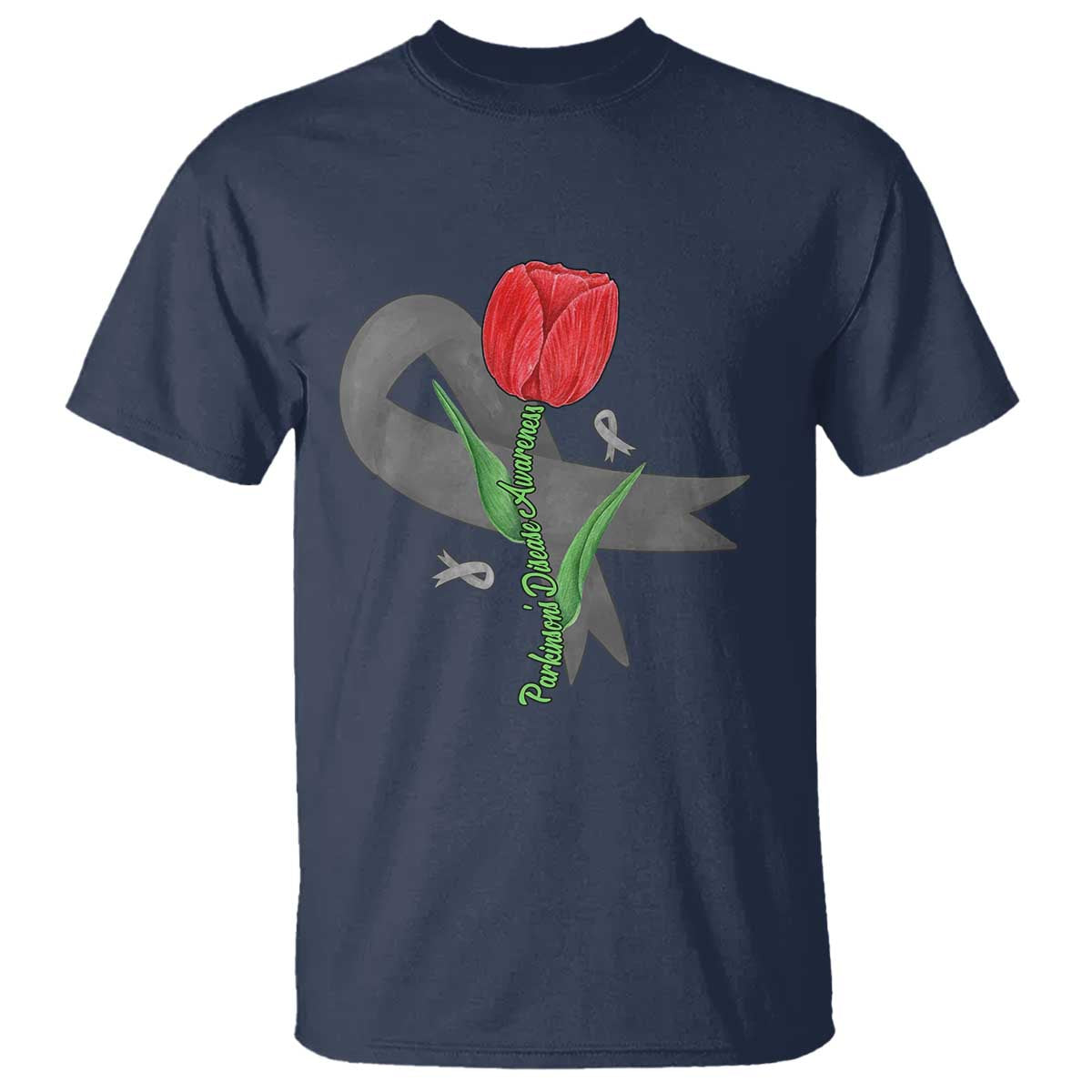 Parkinson's Awareness T Shirt Gray Ribbon Tulips Support Parkinsons Warrior