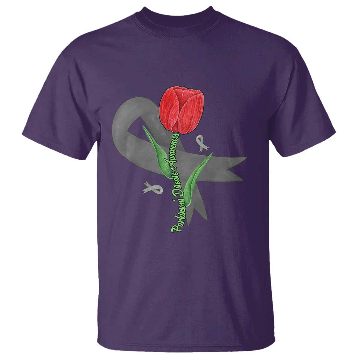 Parkinson's Awareness T Shirt Gray Ribbon Tulips Support Parkinsons Warrior