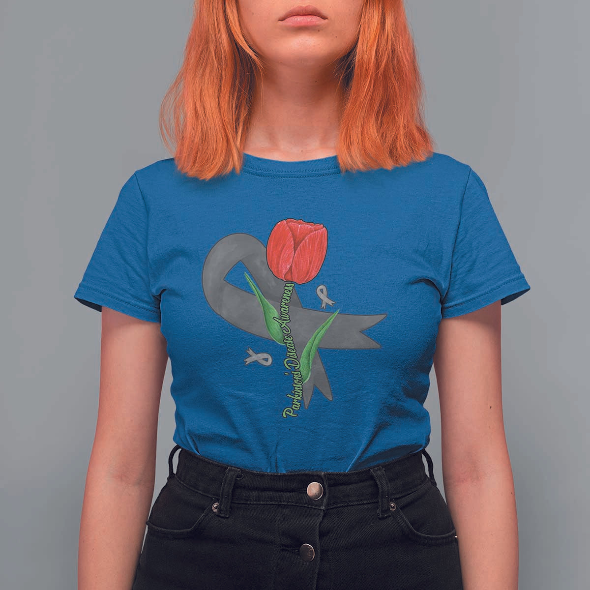 Parkinson's Awareness T Shirt For Women Gray Ribbon Tulips Support Parkinsons Warrior