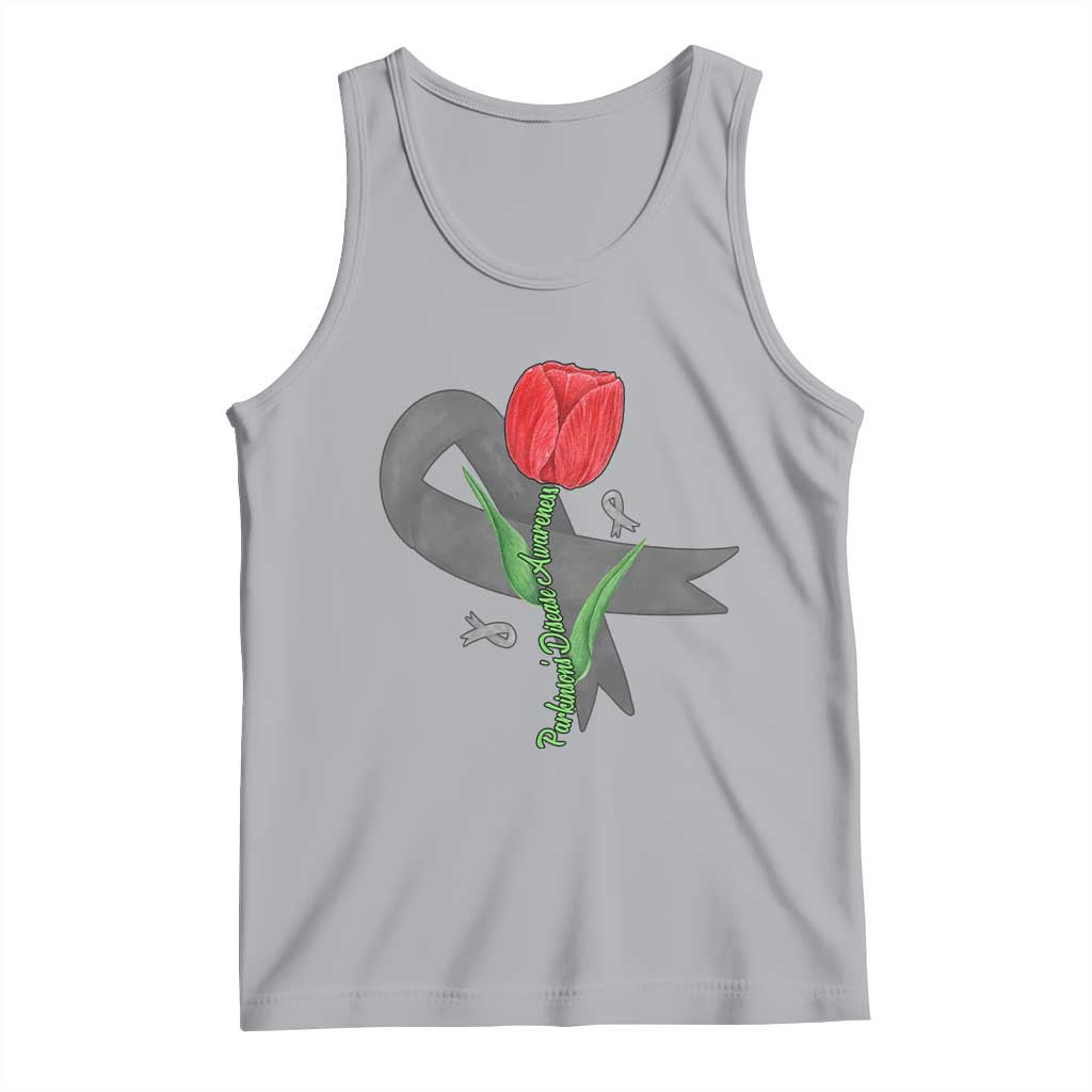 Parkinson's Awareness Tank Top Gray Ribbon Tulips Support Parkinsons Warrior