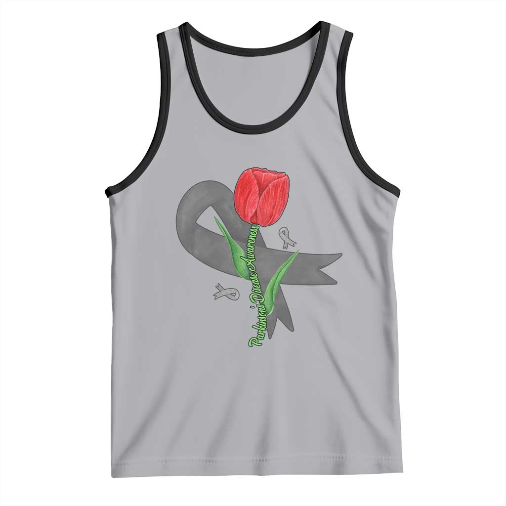 Parkinson's Awareness Tank Top Gray Ribbon Tulips Support Parkinsons Warrior