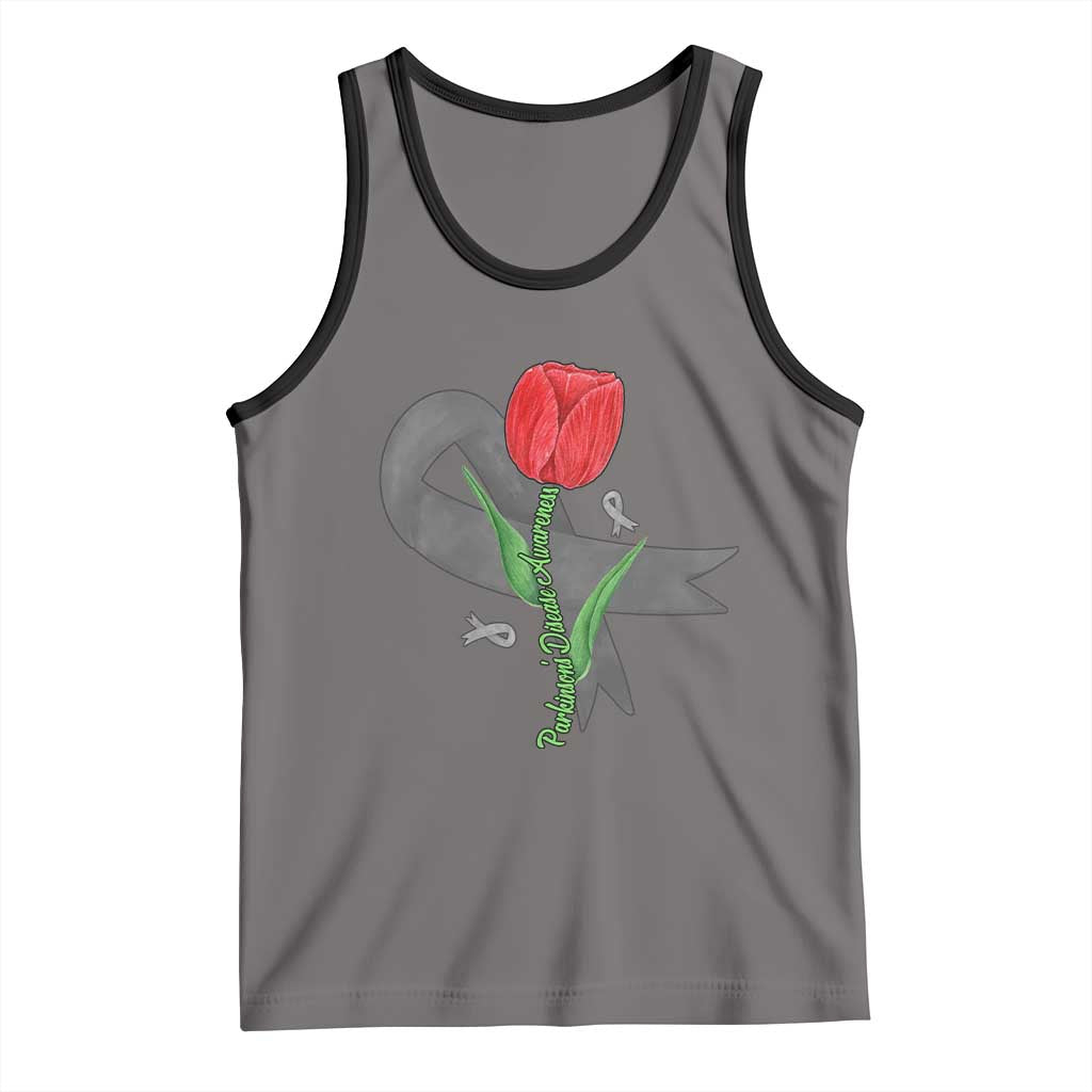 Parkinson's Awareness Tank Top Gray Ribbon Tulips Support Parkinsons Warrior