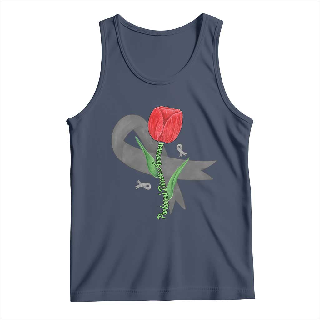 Parkinson's Awareness Tank Top Gray Ribbon Tulips Support Parkinsons Warrior