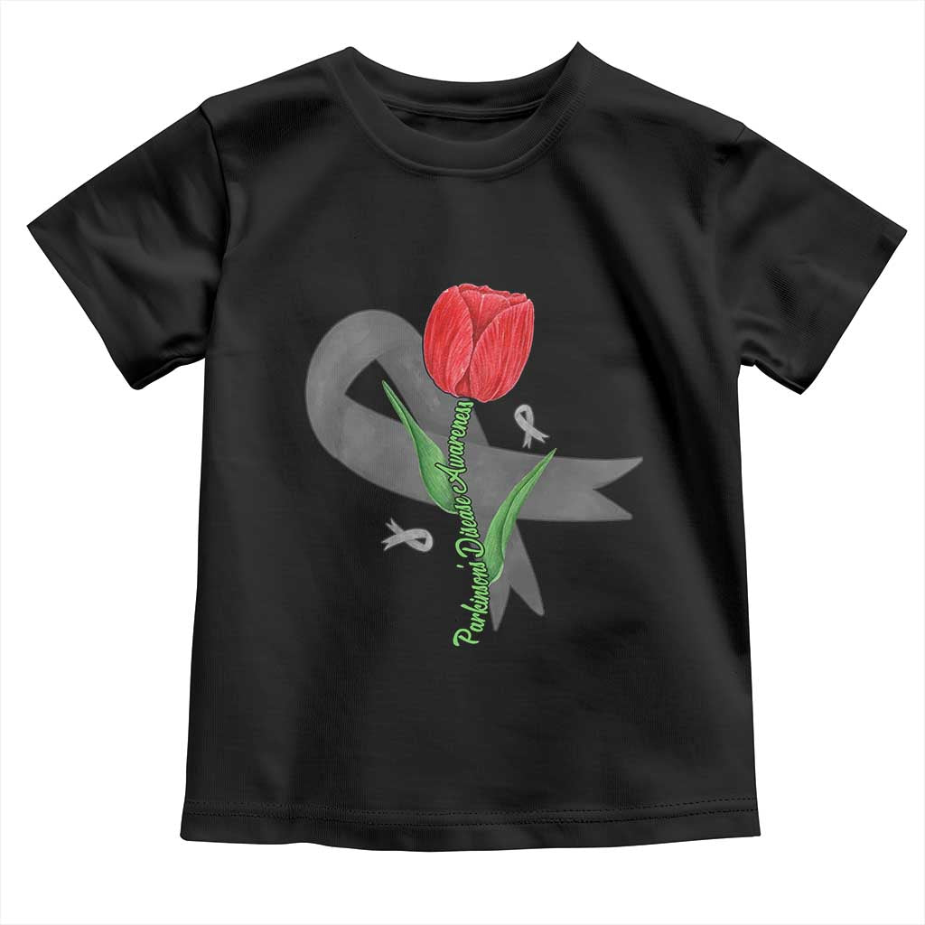 Parkinson's Awareness Toddler T Shirt Gray Ribbon Tulips Support Parkinsons Warrior