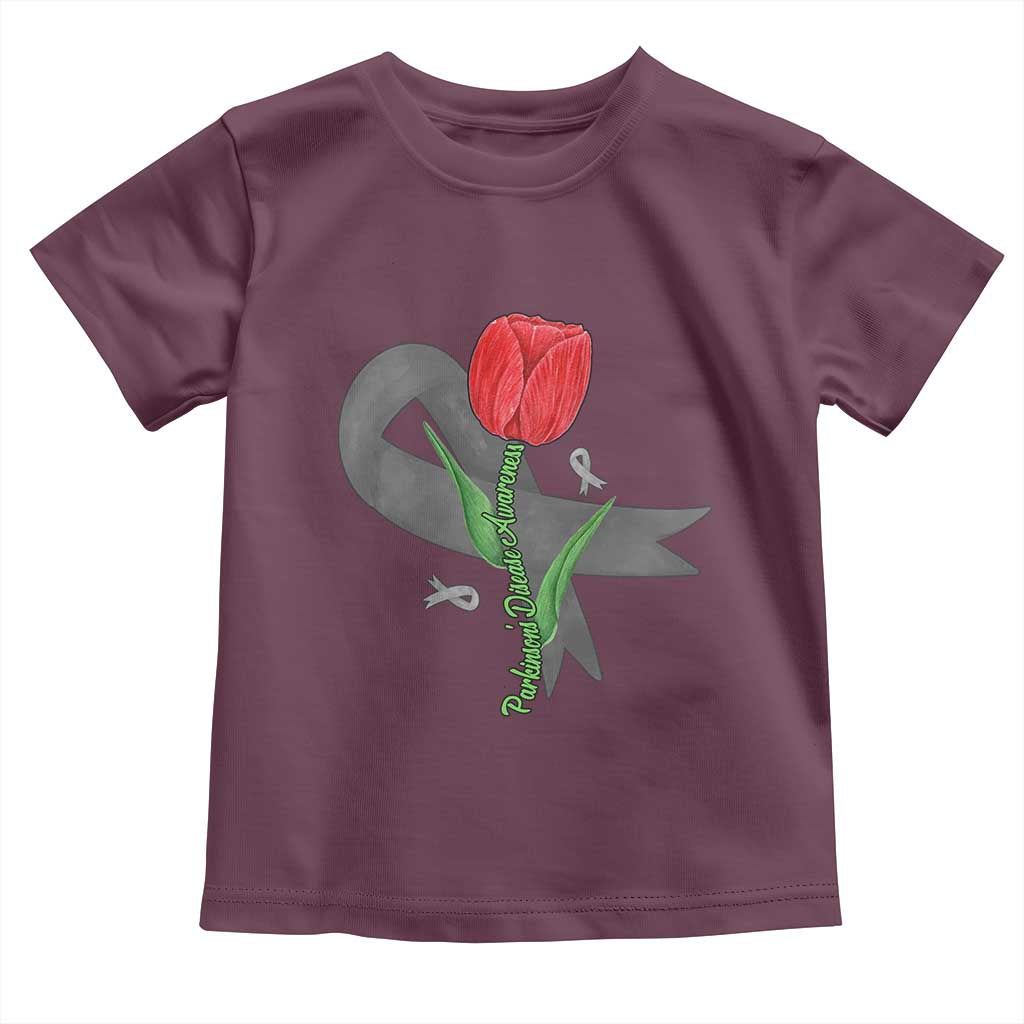 Parkinson's Awareness Toddler T Shirt Gray Ribbon Tulips Support Parkinsons Warrior
