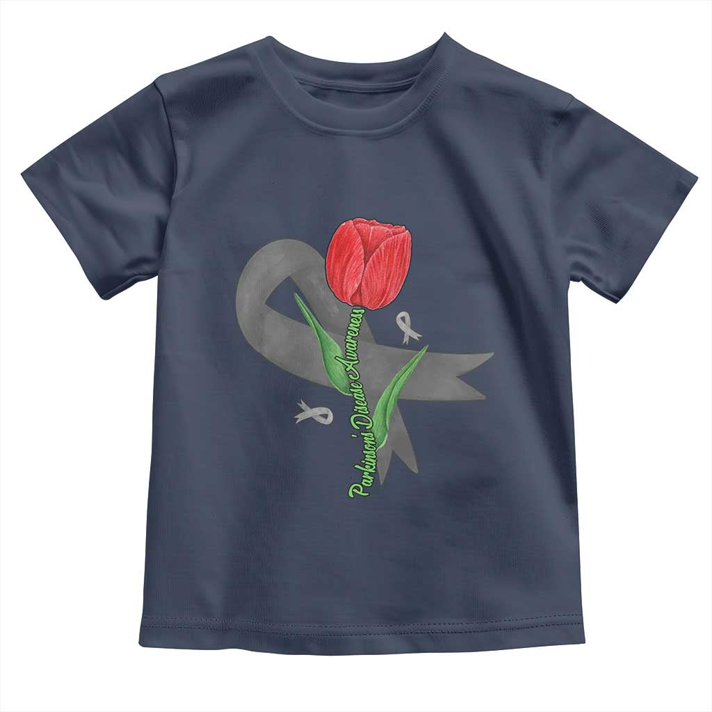 Parkinson's Awareness Toddler T Shirt Gray Ribbon Tulips Support Parkinsons Warrior