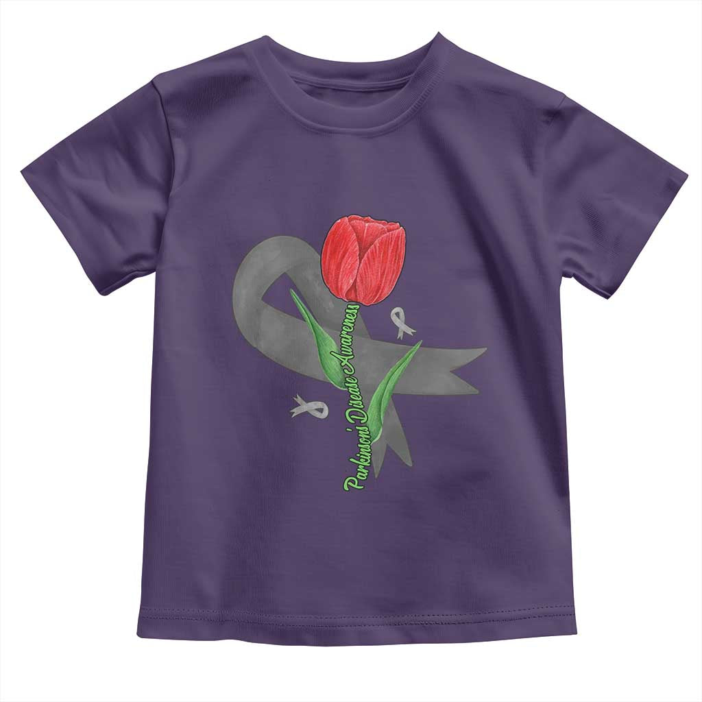 Parkinson's Awareness Toddler T Shirt Gray Ribbon Tulips Support Parkinsons Warrior