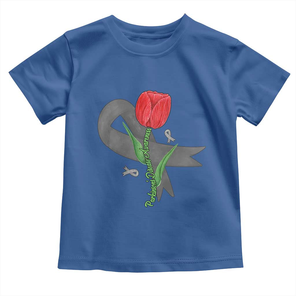 Parkinson's Awareness Toddler T Shirt Gray Ribbon Tulips Support Parkinsons Warrior