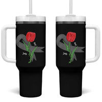 Parkinson's Awareness Tumbler With Handle Gray Ribbon Tulips Support Parkinsons Warrior