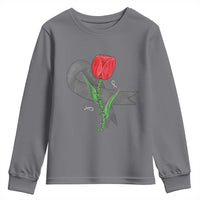 Parkinson's Awareness Youth Sweatshirt Gray Ribbon Tulips Support Parkinsons Warrior