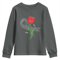 Parkinson's Awareness Youth Sweatshirt Gray Ribbon Tulips Support Parkinsons Warrior