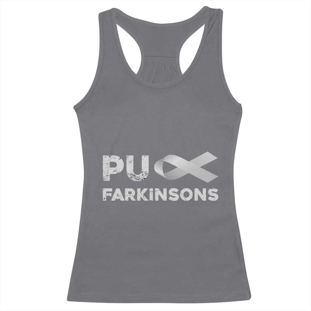 Parkinson's Awareness Racerback Tank Top Puck Farkinsons Parkinson's Silver Gray Ribbon