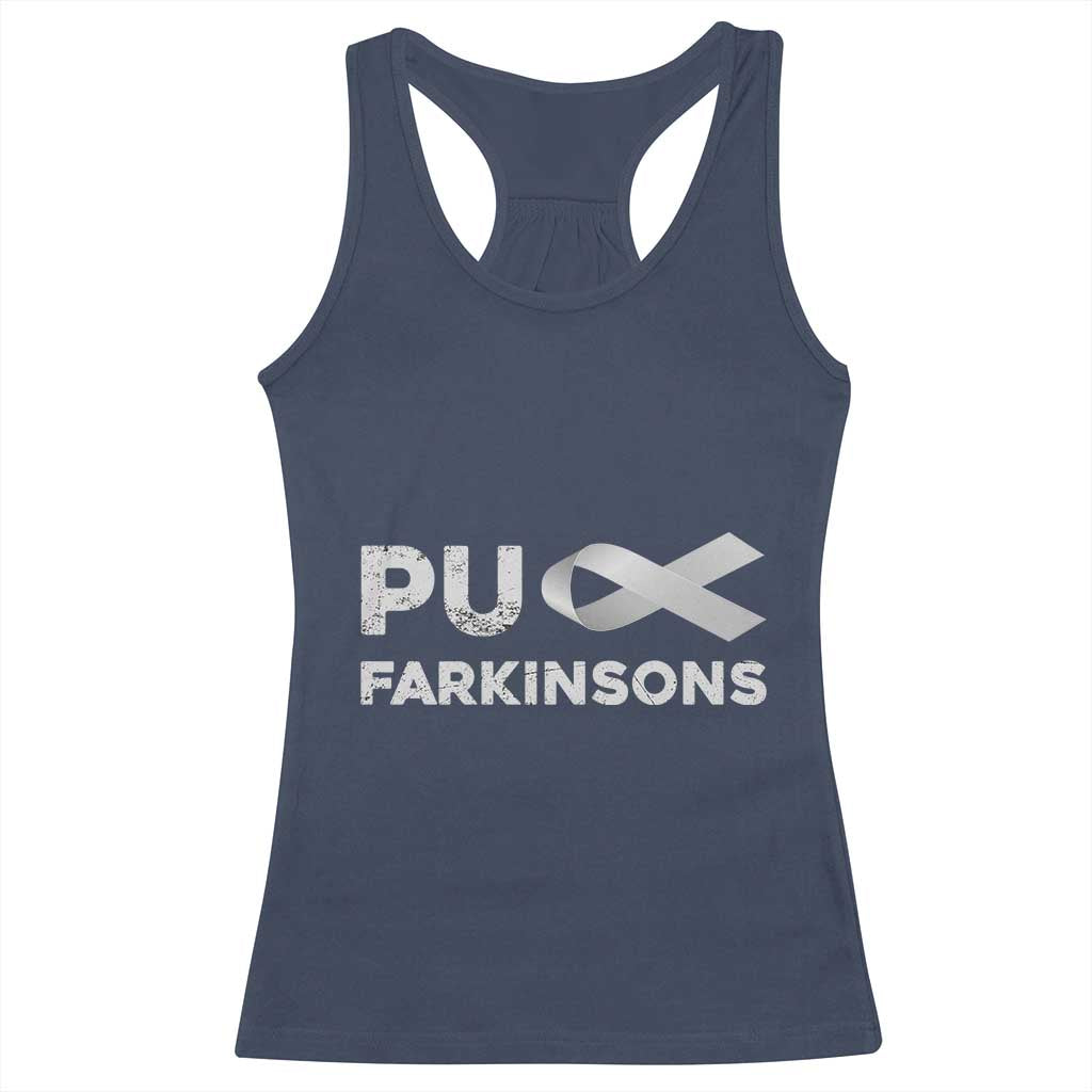 Parkinson's Awareness Racerback Tank Top Puck Farkinsons Parkinson's Silver Gray Ribbon