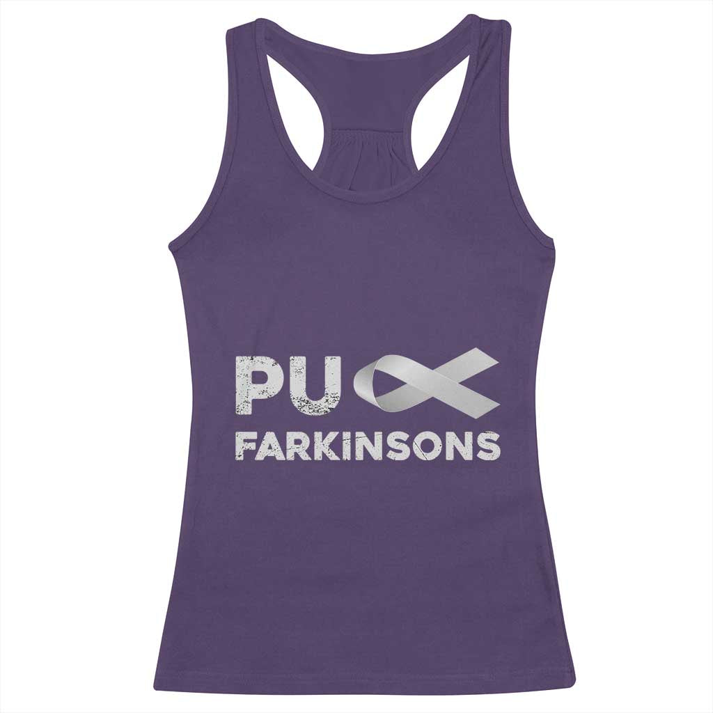 Parkinson's Awareness Racerback Tank Top Puck Farkinsons Parkinson's Silver Gray Ribbon