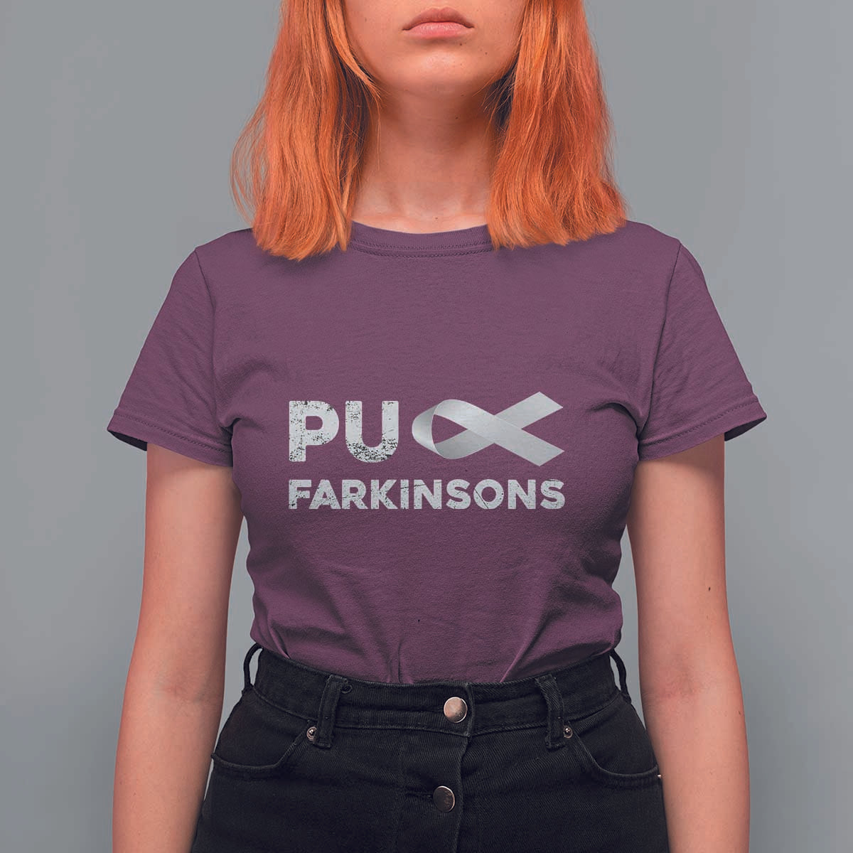Parkinson's Awareness T Shirt For Women Puck Farkinsons Parkinson's Silver Gray Ribbon